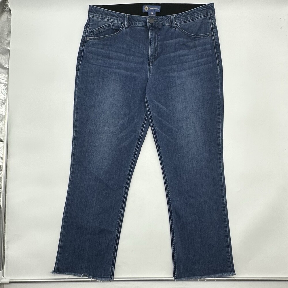 Democracy Ab-Solution Straight Leg Size 14 Indigo Wash Raw Hem Stretch Jeans